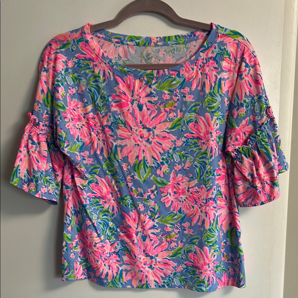 Lilly Pulitzer Floral Blue and Pink Women's Top